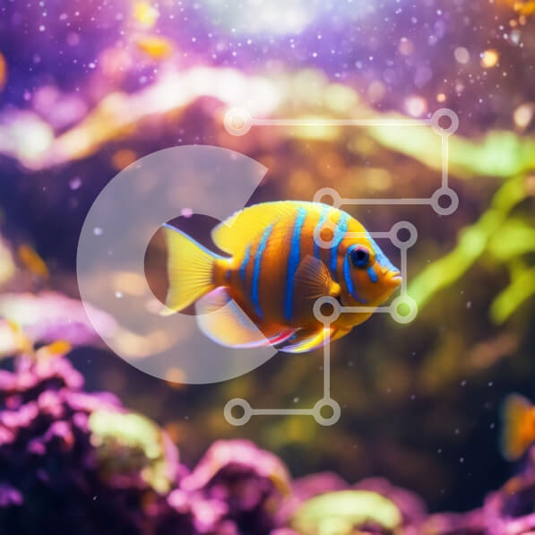 Intra Συλλεκτικό Ξύλινο Παζλ Plywood  4mm - Πολύχρωμα ψάρια που κολυμπούν σε υποβρύχιο περιβάλλον Σε Ξύλινο Κουτί - Διαστάσεις: 10x10 cm – 25 κομμάτια