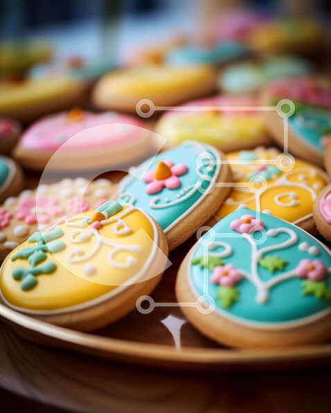 Intra Συλλεκτικό Ξύλινο Παζλ Plywood  4mm - Πολύχρωμα μπισκότα πασχαλινών αυγών σε δίσκο με επιδόρπιο Σε Ξύλινο Κουτί - Διαστάσεις: 10x10 cm – 25 κομμάτια