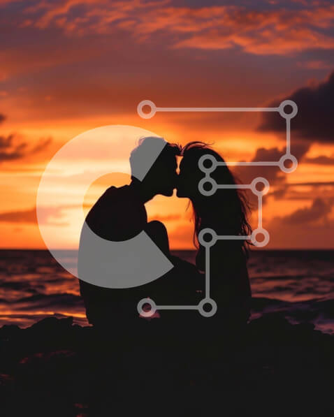 Intra Συλλεκτικό Ξύλινο Παζλ Plywood  4mm - Ρομαντικό ηλιοβασίλεμα φιλί στην παραλία Σε Ξύλινο Κουτί - Διαστάσεις Puzzle: 10x10 cm – 25 κομμάτια