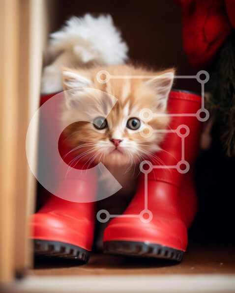 Σετ των 2 Intra Συλλεκτικό Ξύλινο Παζλ Plywood  4mm - Περίεργο γατάκι που κρυφοκοιτάζει από κόκκινες μπότες Σε Ξύλινο Κουτί - Διαστάσεις: 10x10 cm – 25 κομμάτια