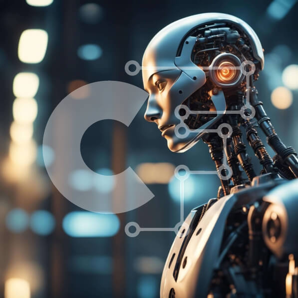 Intra Συλλεκτικό Ξύλινο Παζλ Plywood  4mm - Φουτουριστικό ρομποτικό κεφάλι με πορτοκαλί φως Σε Ξύλινο Κουτί - Διαστάσεις Puzzle: 10x10 cm – 25 κομμάτια