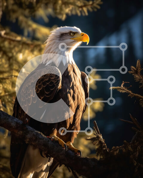 Σετ των 2 Intra Συλλεκτικό Ξύλινο Παζλ Plywood  4mm - Όμορφη εικόνα του φαλακρού αετού σκαρφαλωμένο στο δάσος Σε Ξύλινο Κουτί - Διαστάσεις: 10x10 cm – 25 κομμάτια