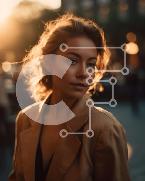 Intra Συλλεκτικό Ξύλινο Παζλ Plywood  4mm - Εσωτερική στιγμή: Γυναίκα που στέκεται στην οδό της πόλης στο ηλιοβασίλεμα Σε Ξύλινο Κουτί - Διαστάσεις Puzzle: 10x10 cm – 25 κομμάτια