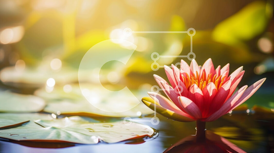 Intra Συλλεκτικό Ξύλινο Παζλ Plywood  4mm - Ροζ νούφαρο σε ανοιχτή λίμνη που περιβάλλεται από πράσινα φύλλα Σε Ξύλινο Κουτί - Διαστάσεις: 10x10 cm – 25 κομμάτια