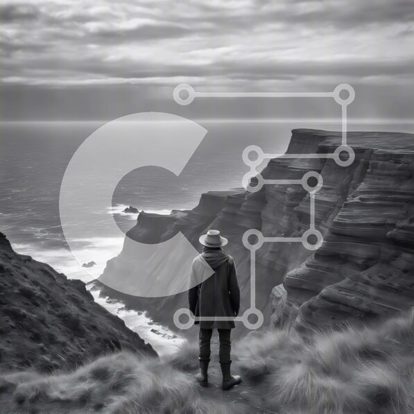 Intra Συλλεκτικό Ξύλινο Παζλ Plywood  4mm - Άνθρωπος στον γκρεμό με θέα στον ωκεανό σε μαύρο και άσπρο Σε Ξύλινο Κουτί - Διαστάσεις: 10x10 cm – 25 κομμάτια