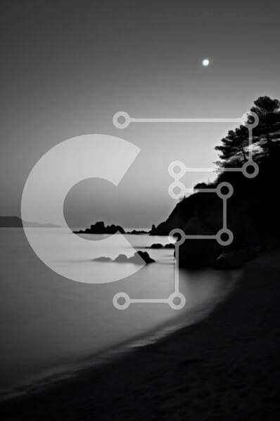 Σετ των 2 Intra Συλλεκτικό Ξύλινο Παζλ Plywood  4mm - Εκπληκτική ασπρόμαυρη φωτογραφία μιας βραχώδους ακτογραμμής τη νύχτα Σε Ξύλινο Κουτί - Διαστάσεις: 10x10 cm – 25 κομμάτια