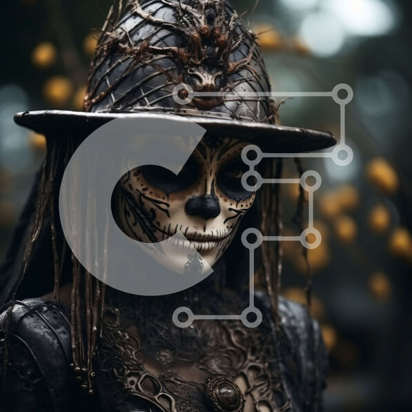 Intra Συλλεκτικό Ξύλινο Παζλ Plywood  4mm - Γυναικείος σκελετός με μαύρο καπέλο και ριγέ πουκάμισο Σε Ξύλινο Κουτί - Διαστάσεις Puzzle: 10x10 cm – 25 κομμάτια