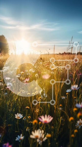 Σετ των 2 Intra Συλλεκτικό Ξύλινο Παζλ Plywood  4mm - Εκπληκτική εικόνα ενός χωραφιού με αγριολούλουδα στο ηλιοβασίλεμα Σε Ξύλινο Κουτί - Διαστάσεις: 10x10 cm – 25 κομμάτια