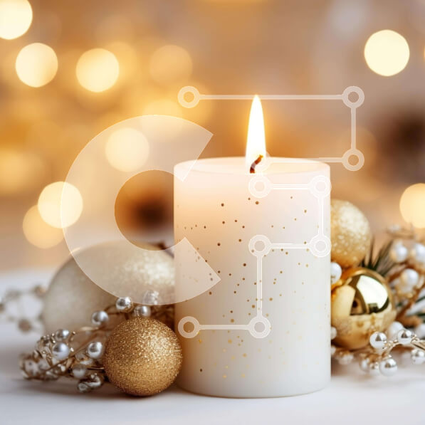 Intra Συλλεκτικό Ξύλινο Παζλ Plywood  4mm - Λευκό κερί με χρυσά στολίδια και φώτα Bokeh Σε Ξύλινο Κουτί - Διαστάσεις: 10x10 cm – 25 κομμάτια