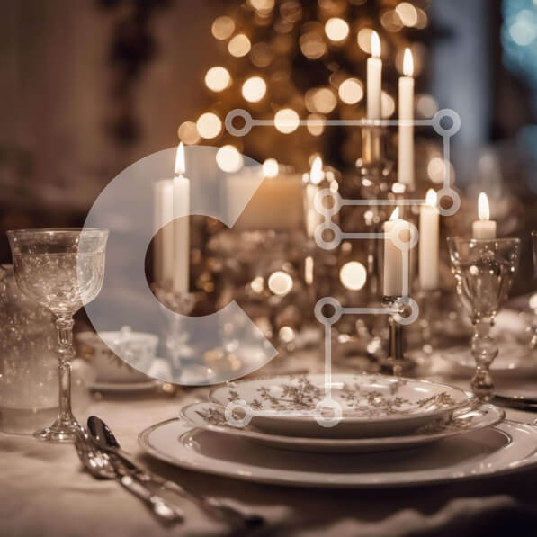 Σετ των 2 Intra Συλλεκτικό Ξύλινο Παζλ Plywood  4mm - Κομψό σετ τραπεζαρίας με λευκά πιάτα, ασημικά και κεριά Σε Ξύλινο Κουτί - Διαστάσεις: 10x10 cm – 25 κομμάτια