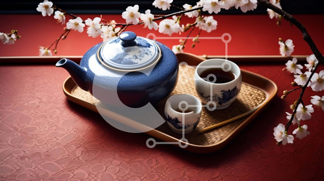 Σετ των 2 Intra Συλλεκτικό Ξύλινο Παζλ Plywood  4mm - Ώρα για τσάι με ανθισμένα δέντρα κερασιάς Σε Ξύλινο Κουτί - Διαστάσεις: 10x10 cm – 25 κομμάτια