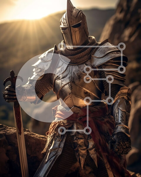 Intra Συλλεκτικό Ξύλινο Παζλ Plywood  4mm - Ιππότης με λαμπερή πανοπλία σε βραχώδη βράχο στο ηλιοβασίλεμα Σε Ξύλινο Κουτί - Διαστάσεις Puzzle: 10x10 cm – 25 κομμάτια