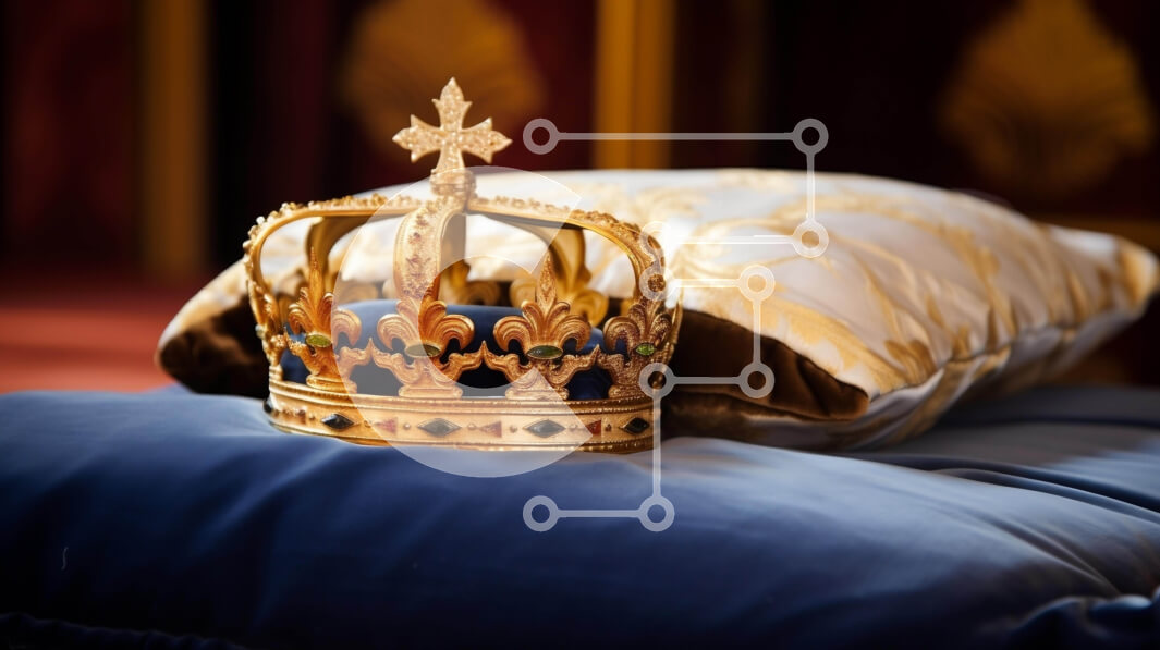 Intra Συλλεκτικό Ξύλινο Παζλ Plywood  4mm - Χρυσό στέμμα σε μπλε μαξιλάρι στο δωμάτιο Σε Ξύλινο Κουτί - Διαστάσεις Puzzle: 10x10 cm – 25 κομμάτια