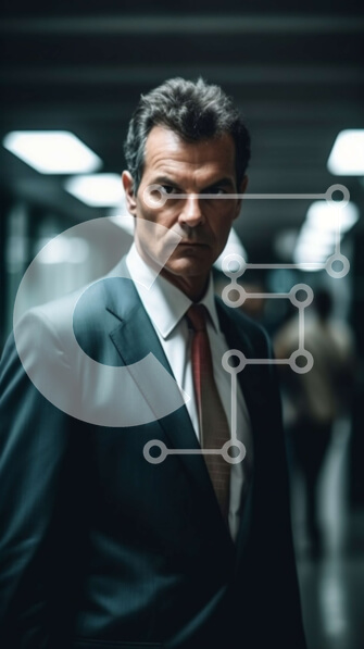 Intra Συλλεκτικό Ξύλινο Παζλ Plywood  4mm - Σοβαρός επιχειρηματίας με μαύρο κοστούμι και κόκκινη γραβάτα σε αμυδρά φωτισμένο διάδρομο Σε Ξύλινο Κουτί - Διαστάσεις Puzzle: 10x10 cm – 25 κομμάτια