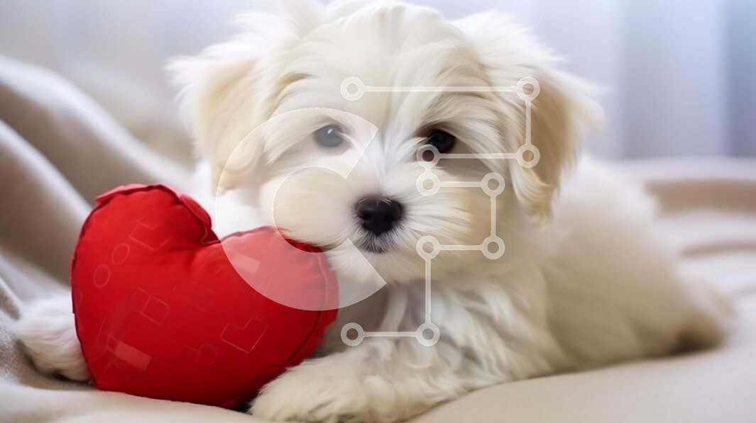 Intra Συλλεκτικό Ξύλινο Παζλ Plywood  4mm - Αξιολάτρευτο λευκό κουτάβι με κόκκινη καρδιά Σε Ξύλινο Κουτί - Διαστάσεις: 10x10 cm – 25 κομμάτια