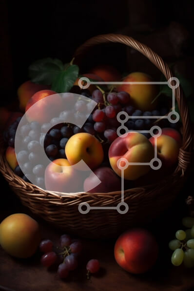 Σετ των 2 Intra Συλλεκτικό Ξύλινο Παζλ Plywood  4mm - Όμορφη εικόνα ενός καλαθιού με ροδάκινα και σταφύλια Σε Ξύλινο Κουτί - Διαστάσεις: 10x10 cm – 25 κομμάτια