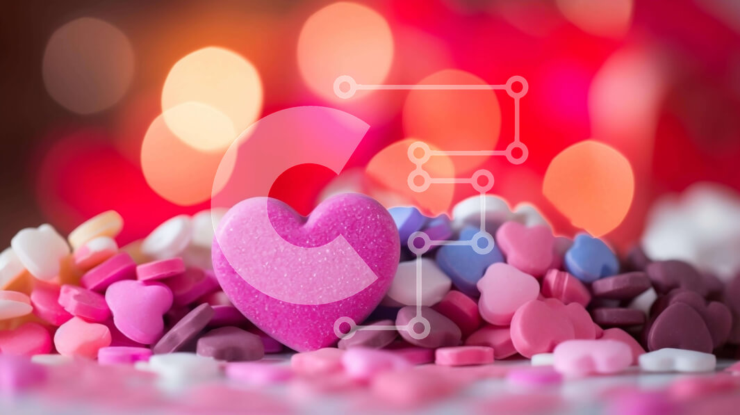 Intra Συλλεκτικό Ξύλινο Παζλ Plywood  4mm - Πολύχρωμες καρδιές και καραμέλα σε σχήμα καρδιάς για την ημέρα του Αγίου Βαλεντίνου Σε Ξύλινο Κουτί - Διαστάσεις Puzzle: 10x10 cm – 25 κομμάτια