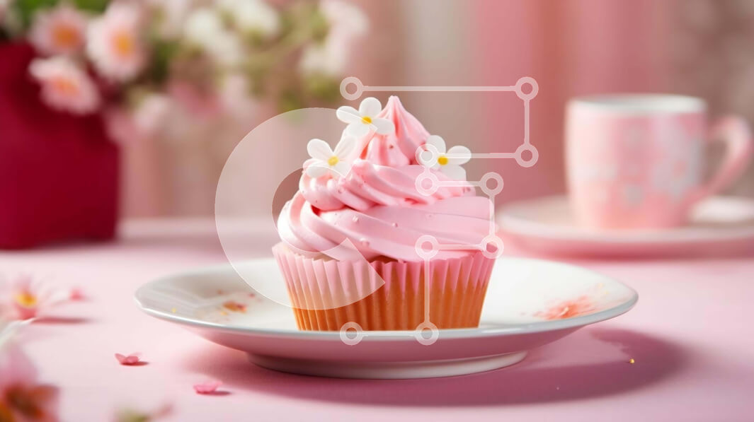 Σετ των 2 Intra Συλλεκτικό Ξύλινο Παζλ Plywood  4mm - Ροζ cupcake με φλιτζάνια καφέ και λουλούδια Σε Ξύλινο Κουτί - Διαστάσεις: 10x10 cm – 25 κομμάτια