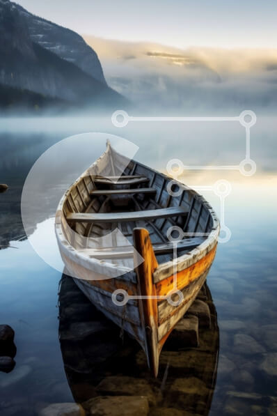 Σετ των 2 Intra Συλλεκτικό Ξύλινο Παζλ Plywood  4mm - Ειρηνική σκηνή μιας ξύλινης βάρκας σε μια ορεινή λίμνη Σε Ξύλινο Κουτί - Διαστάσεις: 10x10 cm – 25 κομμάτια