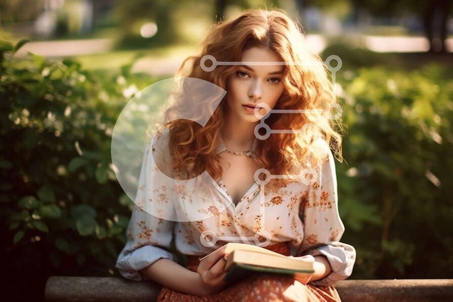 Intra Συλλεκτικό Ξύλινο Παζλ Plywood  4mm - Όμορφη εικόνα μιας κοκκινομάλλας γυναίκας που διαβάζει σε ένα παγκάκι στο πάρκο Σε Ξύλινο Κουτί - Διαστάσεις Puzzle: 10x10 cm – 25 κομμάτια