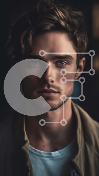 Intra Συλλεκτικό Ξύλινο Παζλ Plywood  4mm - Πορτρέτο ενός νεαρού άνδρα με σκούρα μαλλιά και μπλε μάτια Σε Ξύλινο Κουτί - Διαστάσεις Puzzle: 10x10 cm – 25 κομμάτια