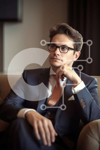 Intra Συλλεκτικό Ξύλινο Παζλ Plywood  4mm - Κομψός άνδρας που χαλαρώνει σε έναν καναπέ σε ένα αμυδρά φωτισμένο σαλόνι Σε Ξύλινο Κουτί - Διαστάσεις Puzzle: 10x10 cm – 25 κομμάτια