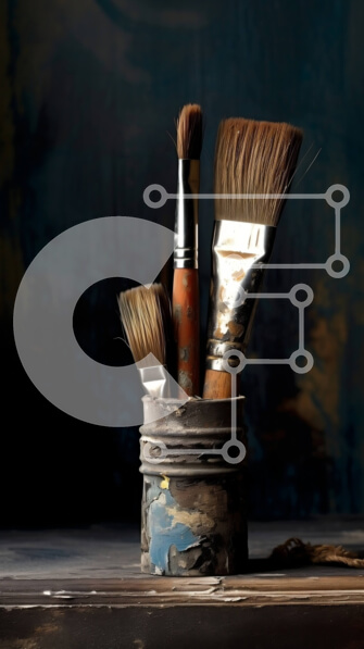 Intra Συλλεκτικό Ξύλινο Παζλ Plywood  4mm - Σετ πινέλων σε κουτί μπογιάς σε ξύλινο τραπέζι Σε Ξύλινο Κουτί - Διαστάσεις: 10x10 cm – 25 κομμάτια