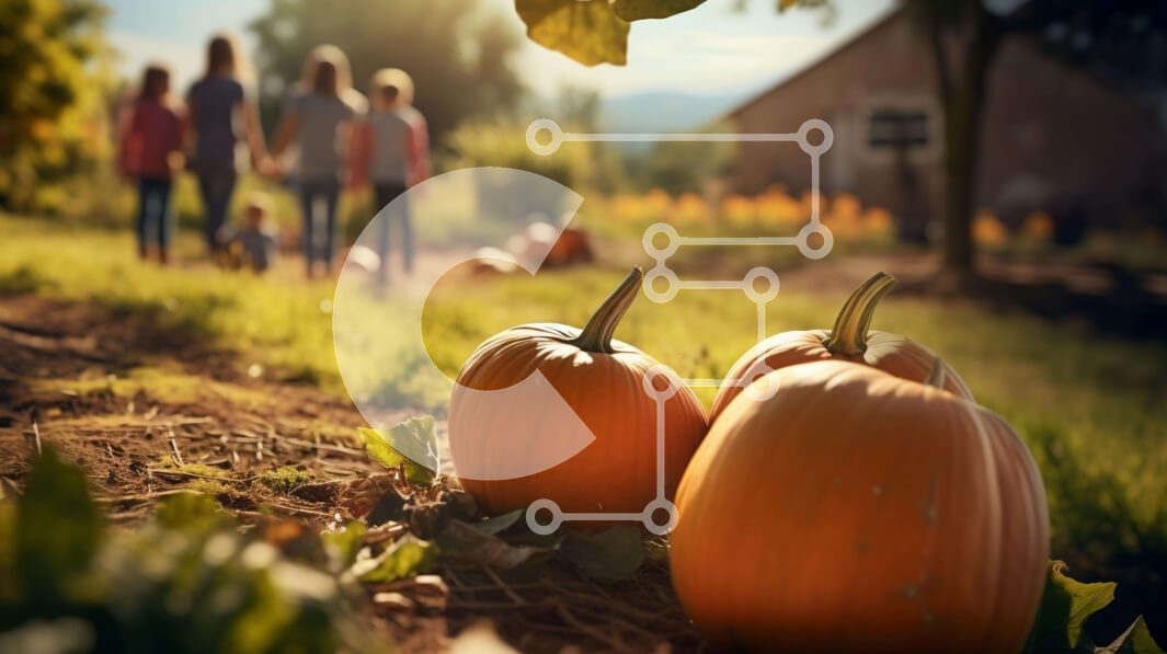 Intra Συλλεκτικό Ξύλινο Παζλ Plywood  4mm - Άνθρωποι που περπατούν μέσα από το πεδίο κολοκύθας μια ηλιόλουστη φθινοπωρινή ημέρα Σε Ξύλινο Κουτί - Διαστάσεις Puzzle: 10x10 cm – 25 κομμάτια