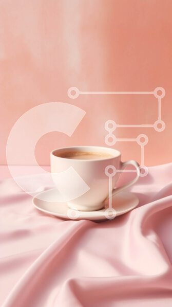 Intra Συλλεκτικό Ξύλινο Παζλ Plywood  4mm - Κομψό φλιτζάνι καφέ από λευκό πορσελάνη σε ροζ μεταξωτό τραπεζομάντιλο Σε Ξύλινο Κουτί - Διαστάσεις: 10x10 cm – 25 κομμάτια