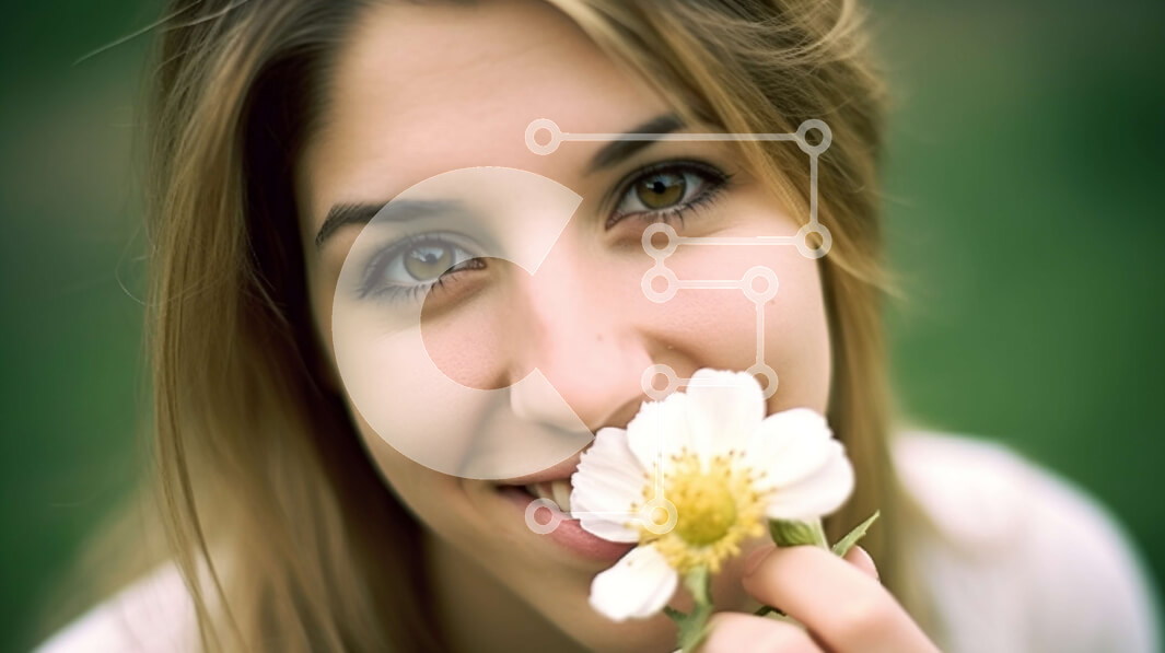 Σετ των 2 Intra Συλλεκτικό Ξύλινο Παζλ Plywood  4mm - Όμορφη νεαρή γυναίκα που χαμογελά με ένα λευκό λουλούδι Σε Ξύλινο Κουτί - Διαστάσεις: 10x10 cm – 25 κομμάτια