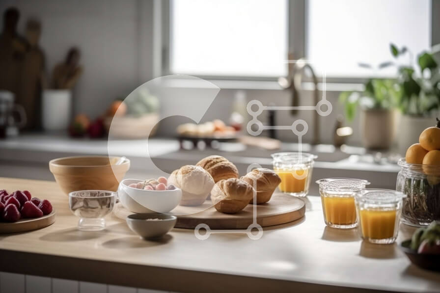 Σετ των 2 Intra Συλλεκτικό Ξύλινο Παζλ Plywood  4mm - Φωτεινό και φιλόξενο σκηνικό πρωινού με φρέσκο ​​φαγητό και θέα στον κήπο Σε Ξύλινο Κουτί - Διαστάσεις: 10x10 cm – 25 κομμάτια