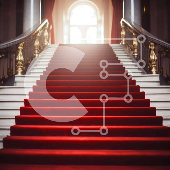 Intra Συλλεκτικό Ξύλινο Παζλ Plywood  4mm - Περίτεχνη σκάλα με κόκκινο χαλί που οδηγεί σε διακοσμημένο κτήριο Σε Ξύλινο Κουτί - Διαστάσεις Puzzle: 10x10 cm – 25 κομμάτια