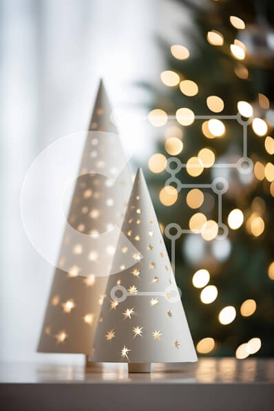 Intra Συλλεκτικό Ξύλινο Παζλ Plywood  4mm - Λευκά χριστουγεννιάτικα δέντρα με στολίδια σε σχήμα αστεριού Σε Ξύλινο Κουτί - Διαστάσεις: 10x10 cm – 25 κομμάτια