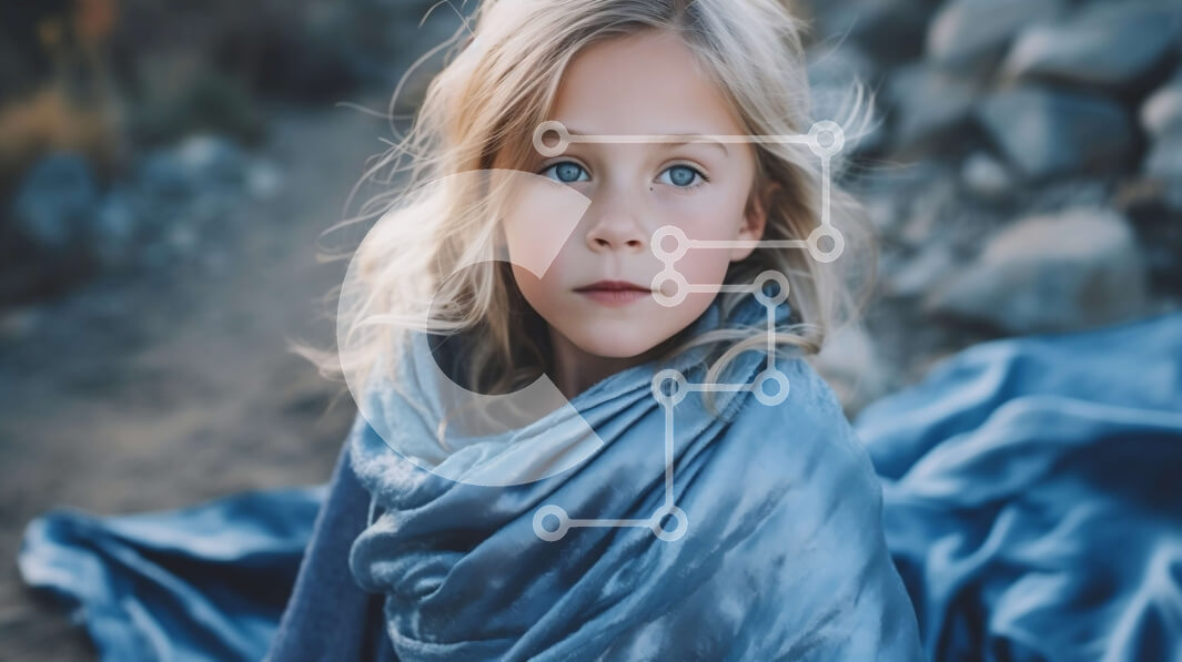 Intra Συλλεκτικό Ξύλινο Παζλ Plywood  4mm - Αξιολάτρευτη εικόνα ενός νεαρού κοριτσιού τυλιγμένο σε μια μπλε κουβέρτα Σε Ξύλινο Κουτί - Διαστάσεις Puzzle: 10x10 cm – 25 κομμάτια