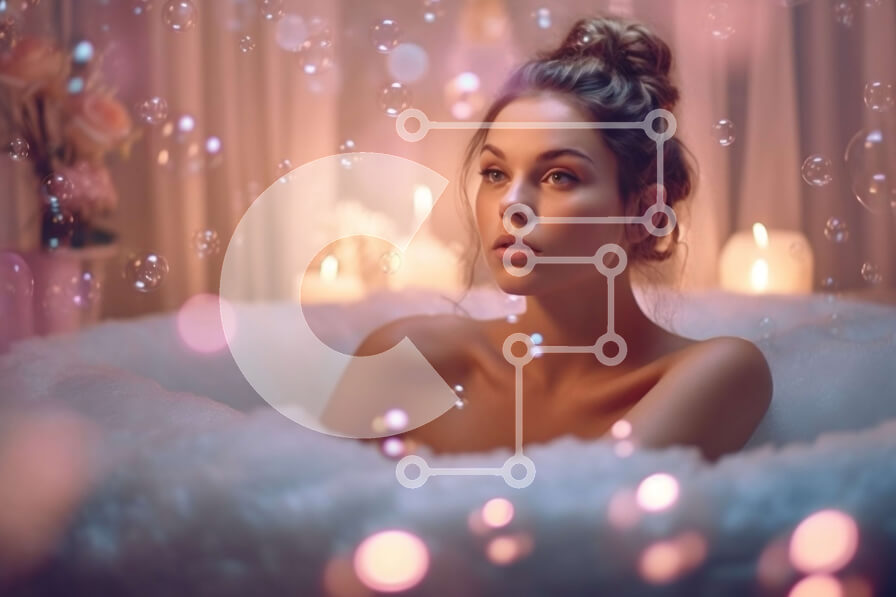 Intra Συλλεκτικό Ξύλινο Παζλ Plywood  4mm - Χαλαρωτικό αφρόλουτρο με νεαρή γυναίκα με λευκή ρόμπα Σε Ξύλινο Κουτί - Διαστάσεις Puzzle: 10x10 cm – 25 κομμάτια