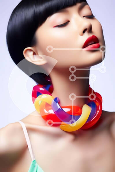 Intra Συλλεκτικό Ξύλινο Παζλ Plywood  4mm - Γυναίκα που φορά πολύχρωμο κολιέ τσόκερ Σε Ξύλινο Κουτί - Διαστάσεις Puzzle: 10x10 cm – 25 κομμάτια