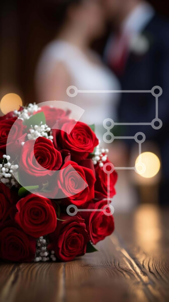 Intra Συλλεκτικό Ξύλινο Παζλ Plywood  4mm - Ρομαντικό κόκκινο τριαντάφυλλο μπουκέτο σε ξύλινο τραπέζι με τη νύφη και τον γαμπρό Σε Ξύλινο Κουτί - Διαστάσεις: 10x10 cm – 25 κομμάτια