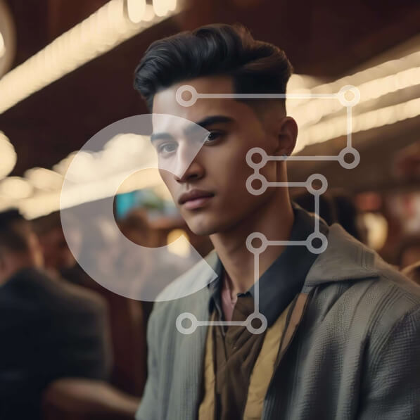 Intra Συλλεκτικό Ξύλινο Παζλ Plywood  4mm - Επικεντρωμένος νεαρός άνδρας σε έναν κλειστό χώρο με ανθρώπους Σε Ξύλινο Κουτί - Διαστάσεις Puzzle: 10x10 cm – 25 κομμάτια