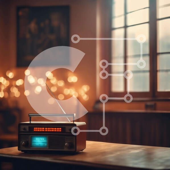 Intra Συλλεκτικό Ξύλινο Παζλ Plywood  4mm - Vintage ραδιόφωνο σε ρετρό ρύθμιση δωματίου Σε Ξύλινο Κουτί - Διαστάσεις Puzzle: 10x10 cm – 25 κομμάτια