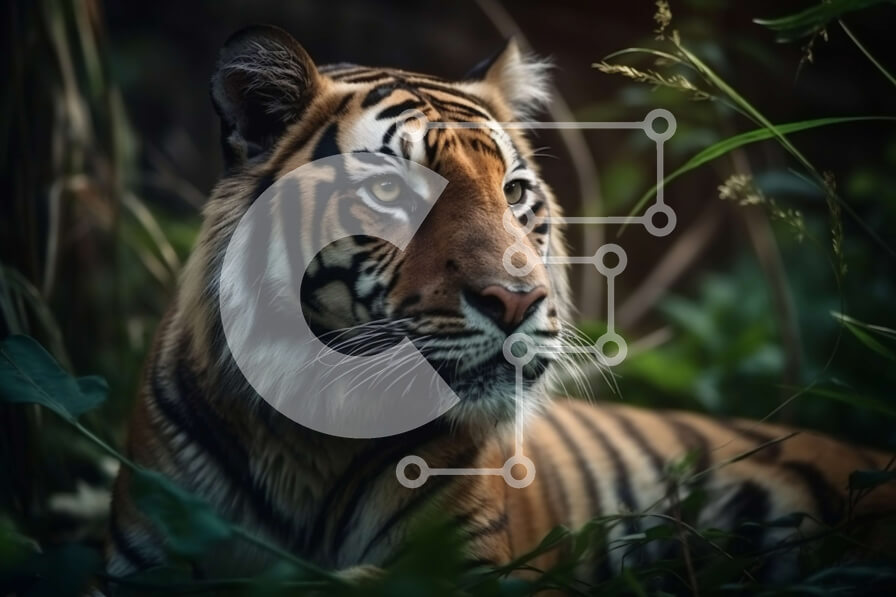 Σετ των 2 Intra Συλλεκτικό Ξύλινο Παζλ Plywood  4mm - Ισχυρή εικόνα μιας τίγρης που κοιτάζει κατευθείαν την κάμερα Σε Ξύλινο Κουτί - Διαστάσεις: 10x10 cm – 25 κομμάτια