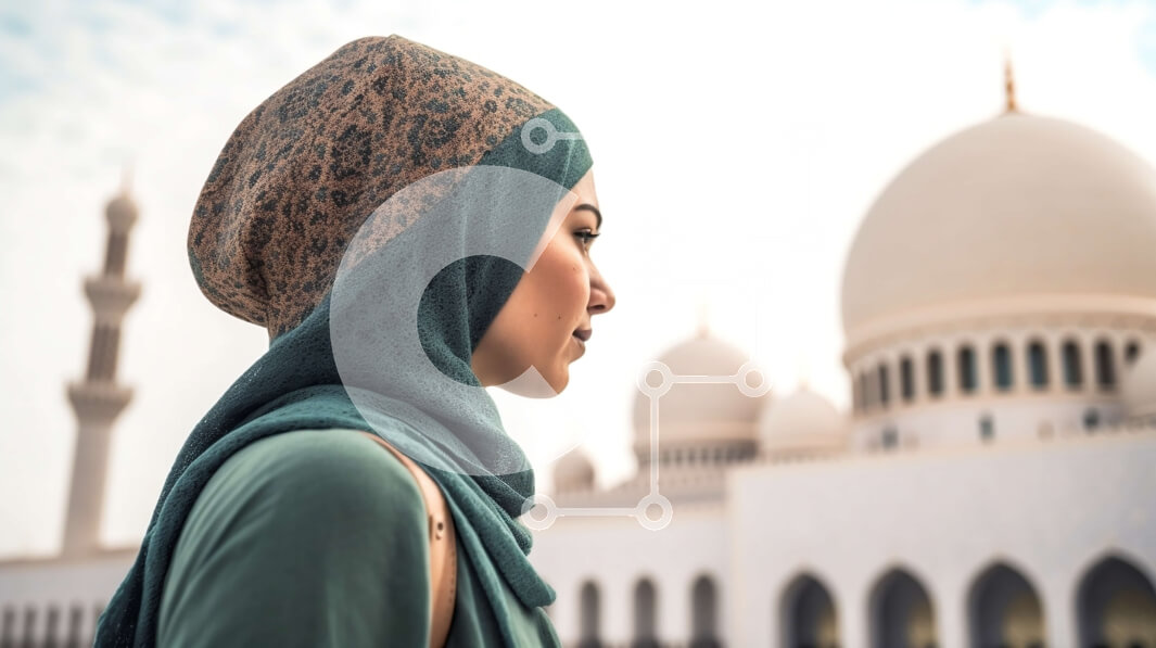 Intra Συλλεκτικό Ξύλινο Παζλ Plywood  4mm - Όμορφη εικόνα μιας γυναίκας με χιτζάμπ μπροστά από ένα τζαμί Σε Ξύλινο Κουτί - Διαστάσεις Puzzle: 10x10 cm – 25 κομμάτια
