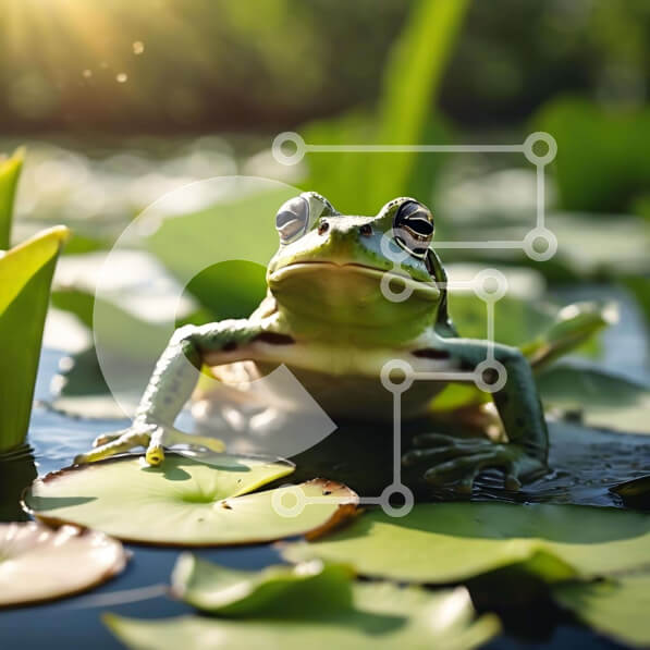 Intra Συλλεκτικό Ξύλινο Παζλ Plywood  4mm - Πράσινος βάτραχος στα νούφαρα σε μια ηλιόλουστη λίμνη Σε Ξύλινο Κουτί - Διαστάσεις: 10x10 cm – 25 κομμάτια