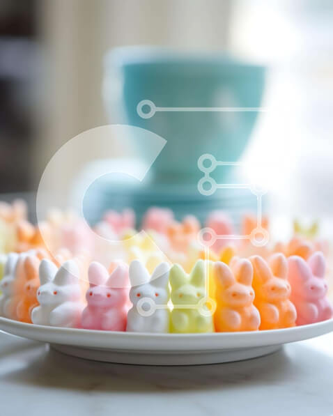 Σετ των 2 Intra Συλλεκτικό Ξύλινο Παζλ Plywood  4mm - Πολύχρωμο Marshmallow τιτιβίζει σε ένα λευκό πιάτο Σε Ξύλινο Κουτί - Διαστάσεις: 10x10 cm – 25 κομμάτια