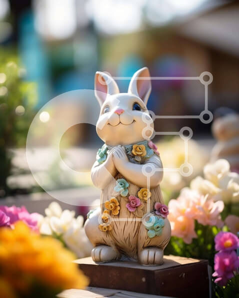 Σετ των 2 Intra Συλλεκτικό Ξύλινο Παζλ Plywood  4mm - Άγαλμα λευκού κουνελιού που περιβάλλεται από πολύχρωμα λουλούδια Σε Ξύλινο Κουτί - Διαστάσεις: 10x10 cm – 25 κομμάτια