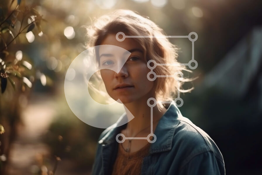 Intra Συλλεκτικό Ξύλινο Παζλ Plywood  4mm - Όμορφη γυναίκα σε ένα δάσος με ζεστό φως του ήλιου Σε Ξύλινο Κουτί - Διαστάσεις: 10x10 cm – 25 κομμάτια