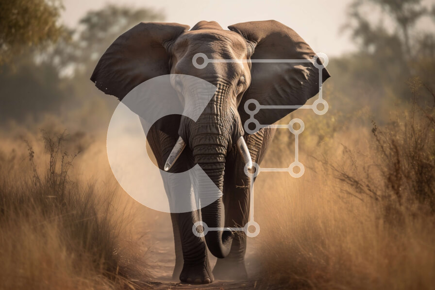 Σετ των 2 Intra Συλλεκτικό Ξύλινο Παζλ Plywood  4mm - Εκπληκτική εικόνα ενός ελέφαντα σε ένα ξερό λιβάδι Σε Ξύλινο Κουτί - Διαστάσεις: 10x10 cm – 25 κομμάτια