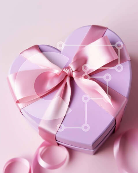 Intra Συλλεκτικό Ξύλινο Παζλ Plywood  4mm - Κουτί δώρου Purple Heart με ροζ κορδέλα σε υπόλευκο φόντο Σε Ξύλινο Κουτί - Διαστάσεις: 10x10 cm – 25 κομμάτια