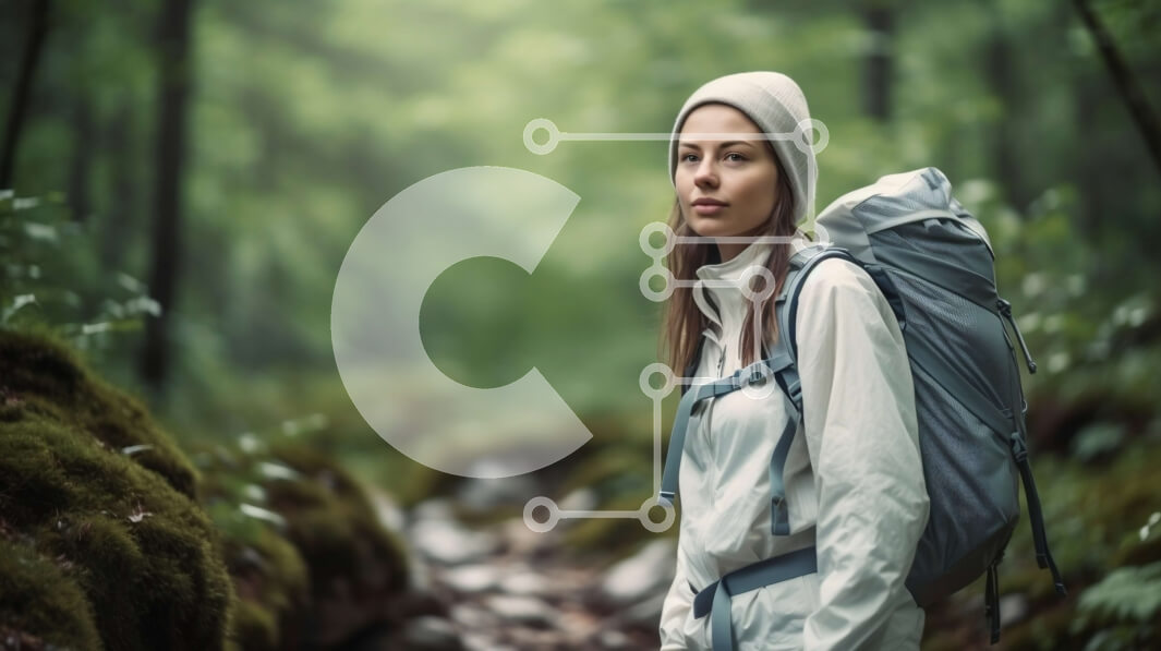 Intra Συλλεκτικό Ξύλινο Παζλ Plywood  4mm - Στοχαστική νεαρή γυναίκα με λευκό σακάκι που στέκεται σε ποώδη δασική διαδρομή Σε Ξύλινο Κουτί - Διαστάσεις: 10x10 cm – 25 κομμάτια