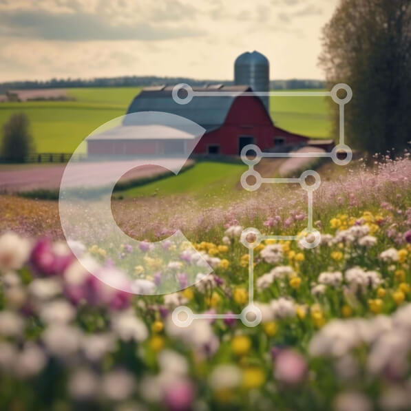 Intra Συλλεκτικό Ξύλινο Παζλ Plywood  4mm - Γραφικός κόκκινος αχυρώνας που περιβάλλεται από αγριολούλουδα Σε Ξύλινο Κουτί - Διαστάσεις: 10x10 cm – 25 κομμάτια