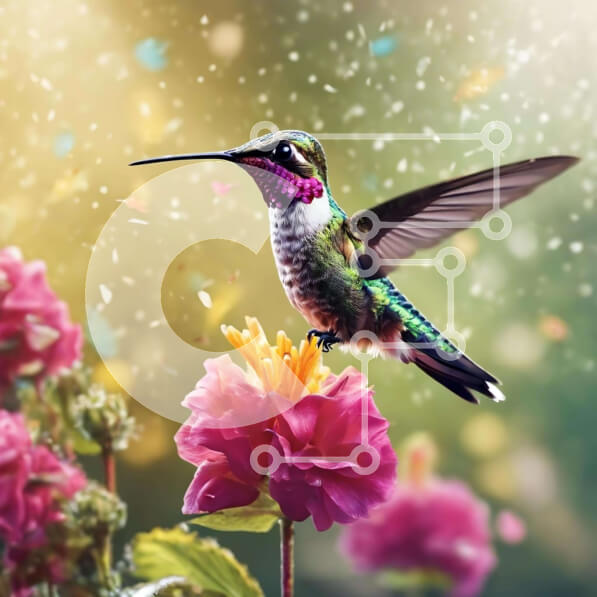 Intra Συλλεκτικό Ξύλινο Παζλ Plywood  4mm - Πολύχρωμο κολίβριο που τρέφεται με ροζ λουλούδια Σε Ξύλινο Κουτί - Διαστάσεις: 10x10 cm – 25 κομμάτια